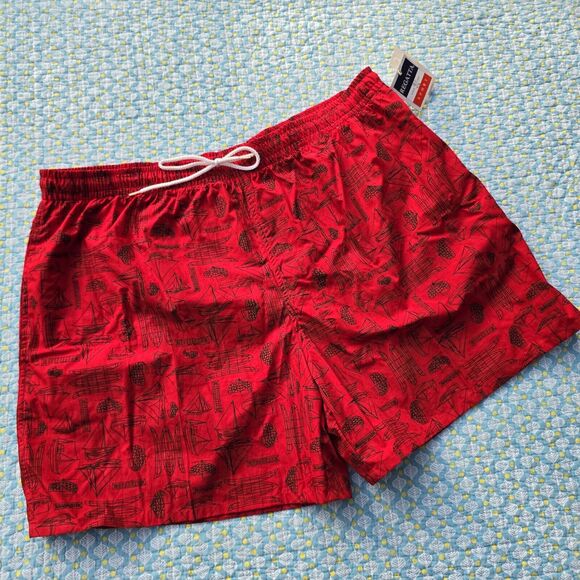 Men’s Regatta Sport Vtg Red Black Nautical Sailboat Swim Trunks Shorts XL NWT - Picture 1 of 6